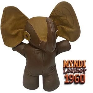 Vintage Mundi Brazil Leather Elephant Stuffed Animal Plush Midcentury Rare